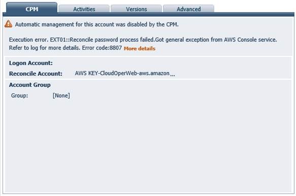 CPM]- AWS error on reconcile Error code: 8807